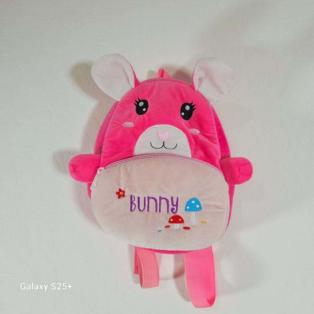 Pink Plush Bunny Toddler Backpack Mushroom Floral Kawaii Kids Bag